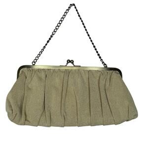 Lulu Yellow Gold Cloth Sparkle Kiss Lock Shoulder Clutch Evening Bag